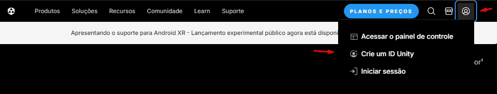 Imagem com o atalho para a criação de um ID Unity