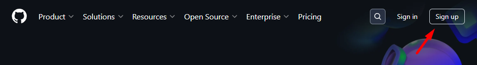 Imagem da página inicial do GitHub com o botão Sign up