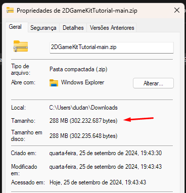 Imagem do tamanho do projeto compactado