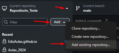 Imagem da tela de adicionar um repositório existente