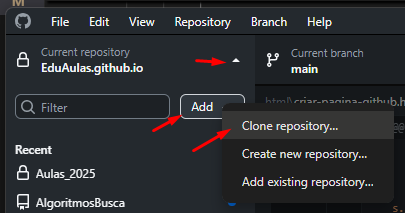 Imagem do processo de clonagem de um repositório no GitHub Desktop