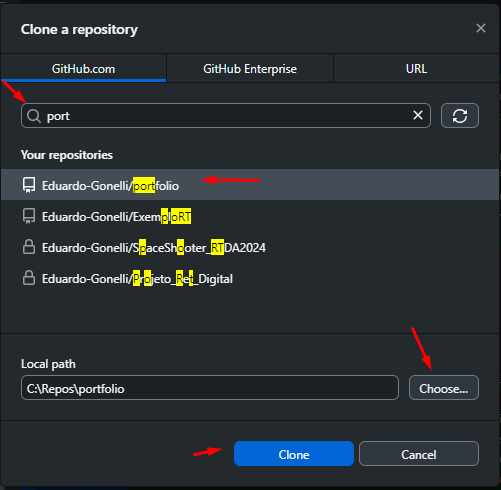 Imagem da aplicação GitHub para clonar um repositório