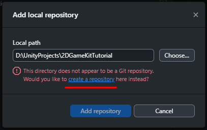 Mensagem de alerta informando que o diretório não é um repositório Git